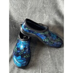 Sloggers Garden Clogs Shoes Womens Size 9 Blue Floral Waterproof Slip On USA